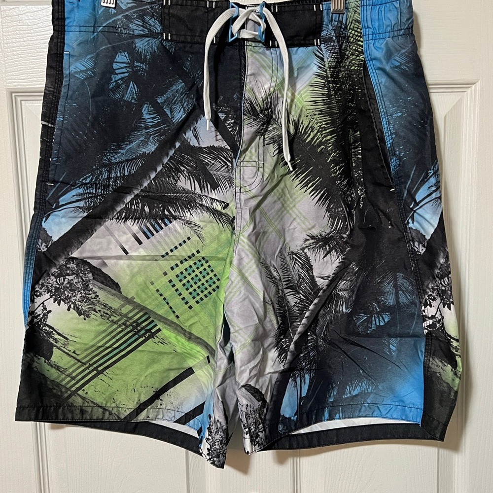 Joe Boxer Blue and Green Palm Print Swim Shorts